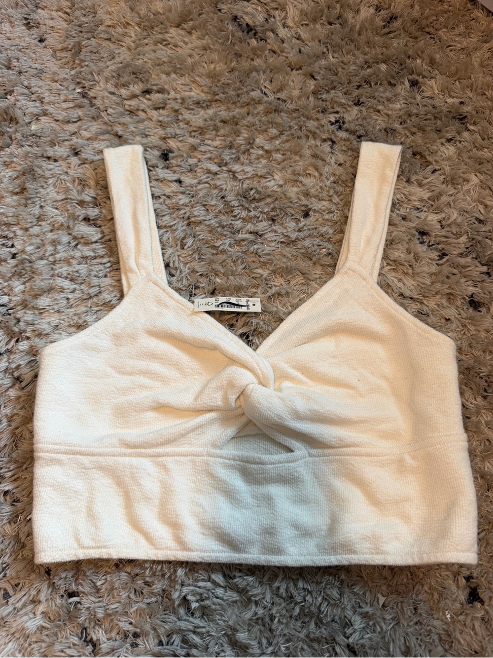 Madewell Ivory Twist-Front Crop Tank